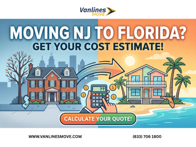 Moving truck loaded with boxes for a long-distance move from New Jersey to Florida, illustrating moving costs.