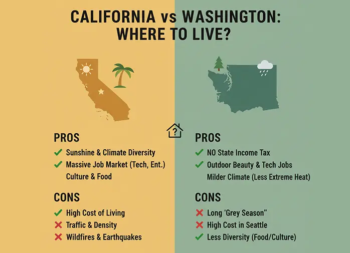 scenic comparison of California beaches and Washington forests