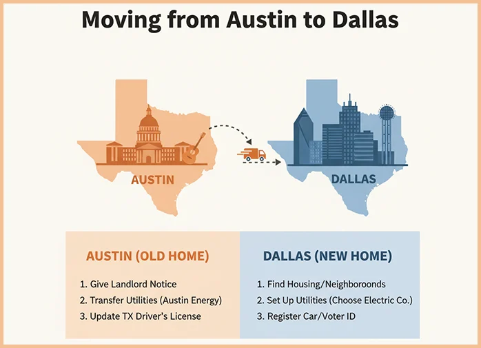 Austin to Dallas relocation with VanLinesMove truck on highway